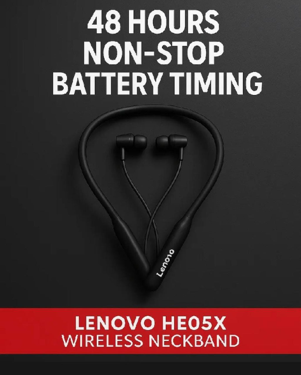 Lenovo HE05X Wireless Bluetooth Neckband Earphones - High Bass & Magnetic Sports Edition