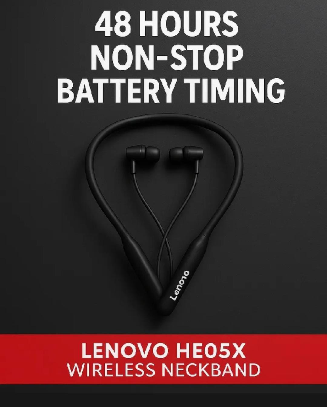 Lenovo HE05X Wireless Bluetooth Neckband Earphones - High Bass & Magnetic Sports Edition