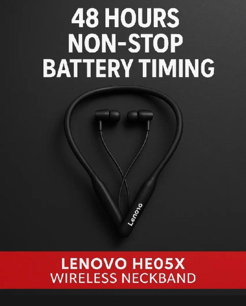 Lenovo HE05X Wireless Bluetooth Neckband Earphones - High Bass & Magnetic Sports Edition